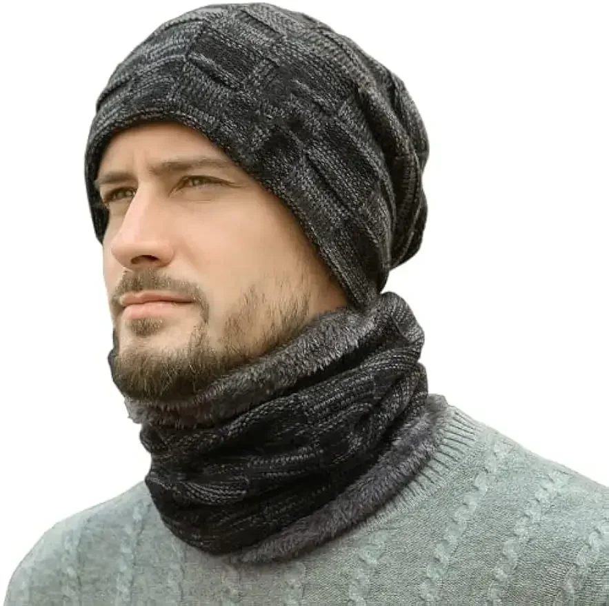 

2 in 1 Women Men Winter Beanie Hats Scarf Set Warm Knit Skull Cap Neck Warmer with Fleece Lined Winter Hat Cycling Hat