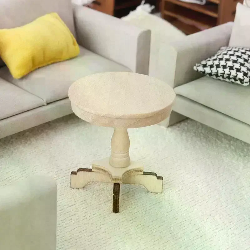 Mesa de centro en miniatura para casa de muñecas 1:12, mesa redonda pequeña, muebles de mesa de madera originales, modelo de decoración para el hogar, accesorios para casa de muñecas de juguete