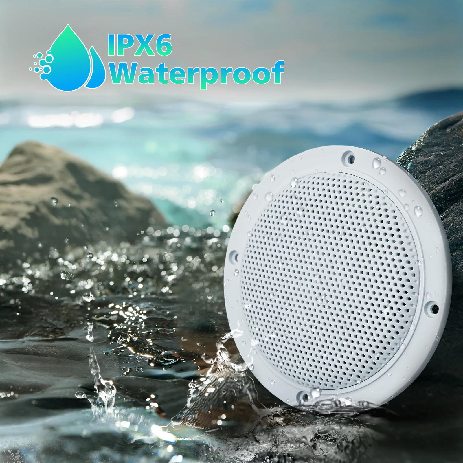 STUDIOFINIX 2 قطعة مكبرات صوت بخاصية البلوتوث مقاس 4 بوصات مقاومة للماء - مجموعة سماعات بحرية بقدرة 160 وات للحمام والمطبخ والمنزل والتخييم في الهواء الطلق