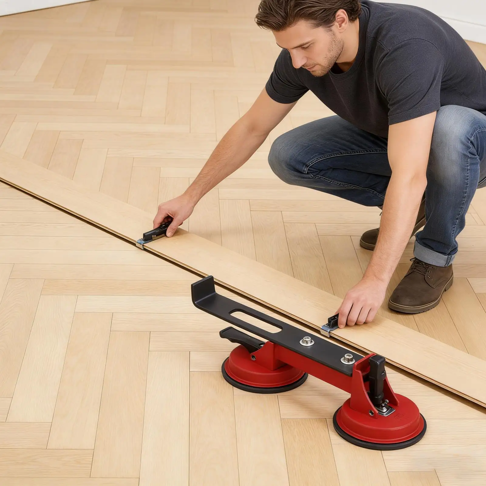 Afbeelding 3: Laminaatvloer gereedschap voor het repareren van vloerspleten, laminaatfixeerapparaat, vacuüm tegelvloerplaatengrijper voor doe-het-zelf vloerinstallatie en reparatie.