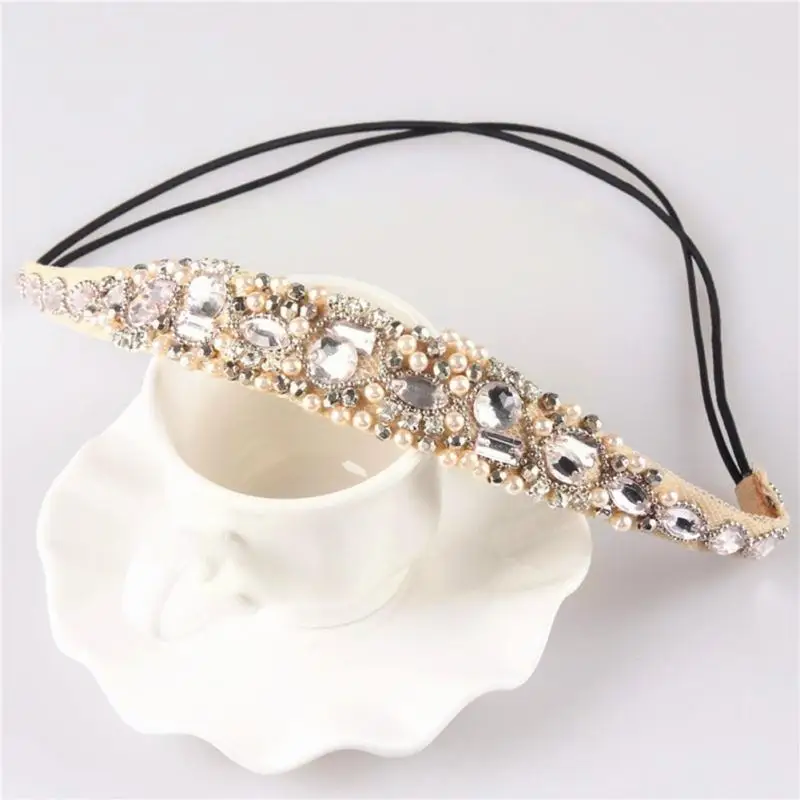 Women Hair Accessories Fashion Headband Sweet Lace Hairband Band Vintage Lace Faux Ladies Hair Headdress Rhinestone Pearls O0E3