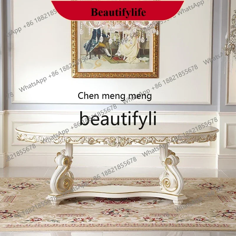 z183  Palace French Cream Style Dining Table and Chair Combination Solid Wood Painted 2.2M Dining Table