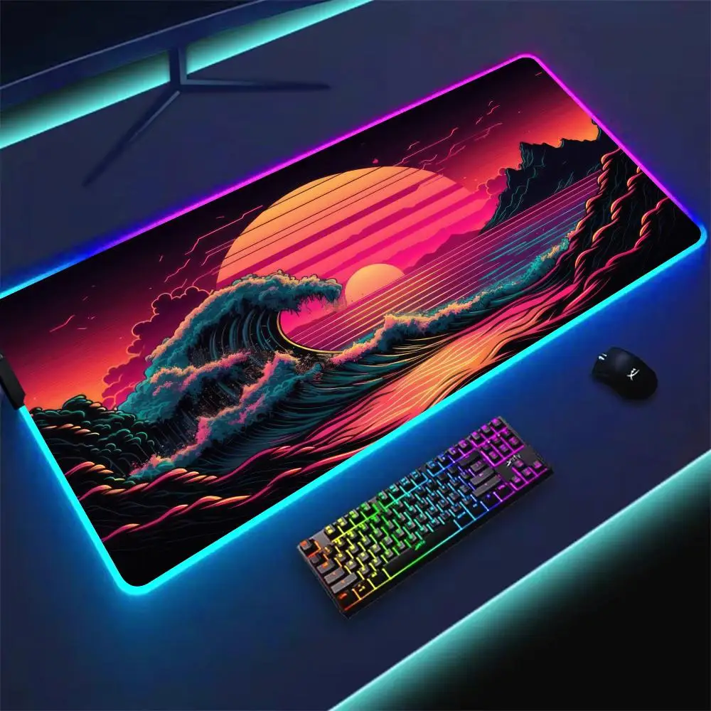 

RGB Mouse pad Neon art waves gaming mat rubber anti-slip Desk Mat LED glow Gaming keypad mousepad gamer pc accessories
