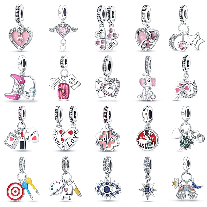 

19. Розовый багажный самолет из стерлингового серебра 925 пробы, набор из 3 предметов, подвески, бусины для оригинального браслета 3 мм, подарок на день рождения своими руками