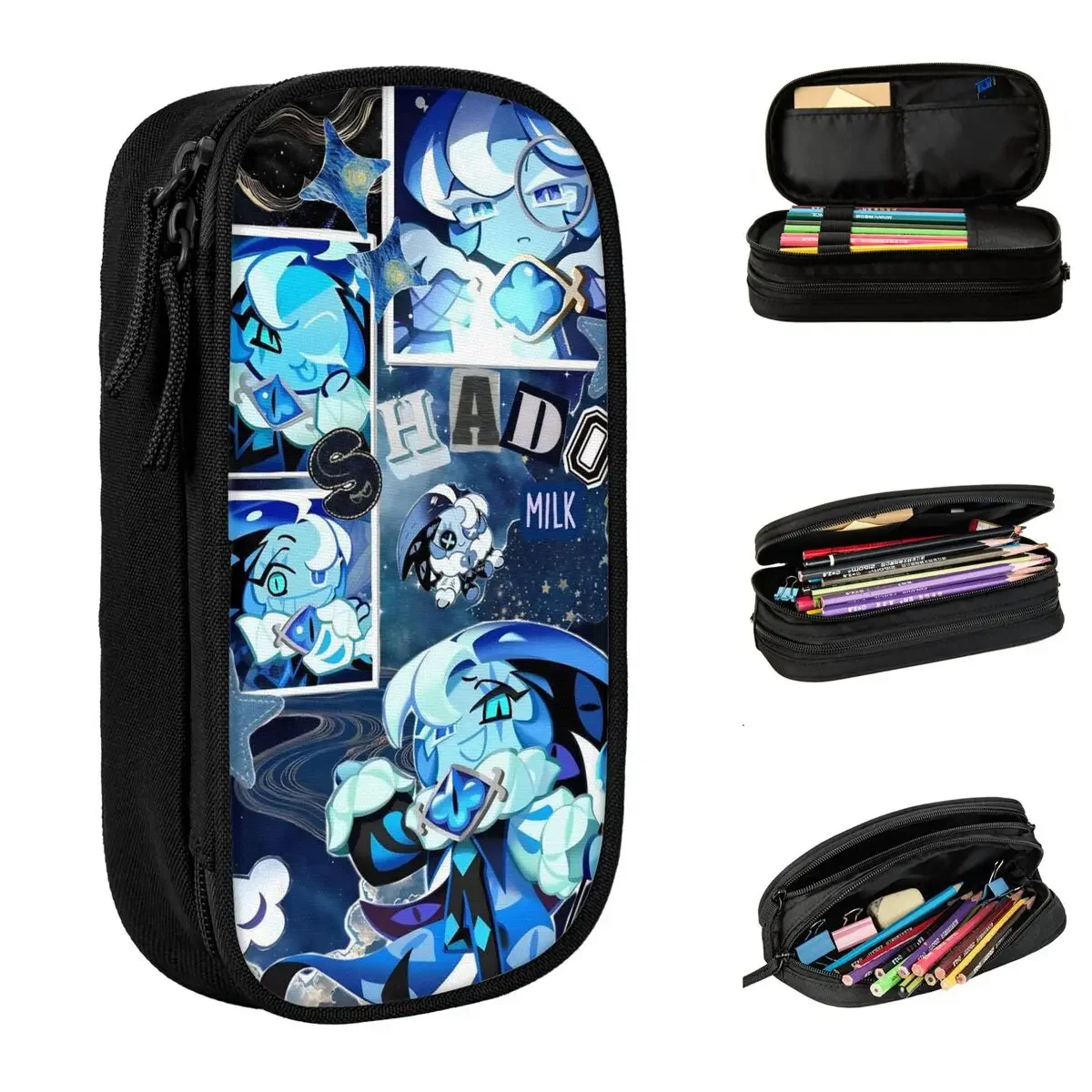 Cute Shadow Milk Cookie Run Kingdom Pencil Cases CRK Cartoon Game Pencilcases Kids Large Storage Bag Students School Stationery