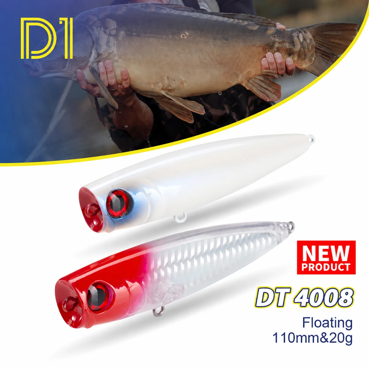 D1 2PCS Topwater Popper Fishing Lure 110mm 20g Floating Wobbler Splash Noise  Hard Bait For Bass Pike Saltwater Freshwater