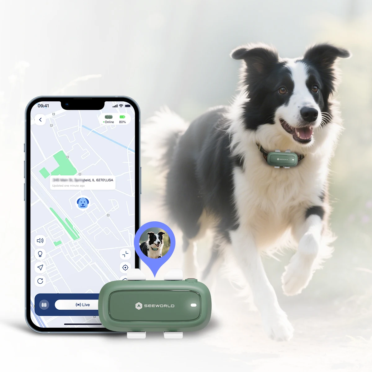 

Long Distance Pet Activity Tracker with GPS and Beidou 4G Network IP67 Waterproof Health Monitoring and Geo-fence Tracking