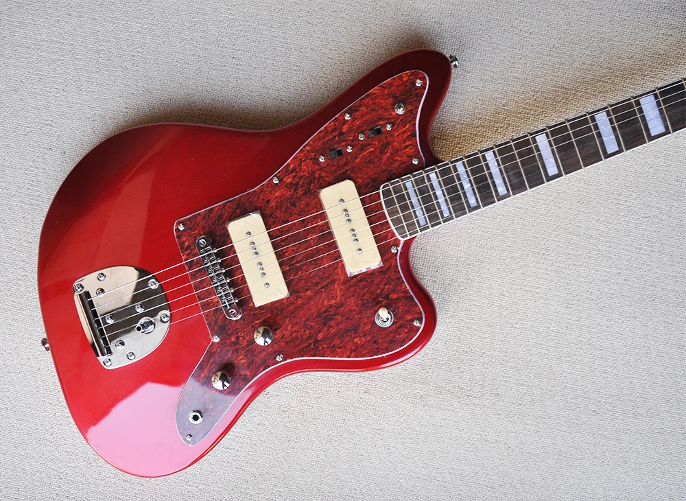 6 Strings Metal Red Electric Guitar with Rosewood Fretboard,Red Pearl Pickguard,Can be Customized