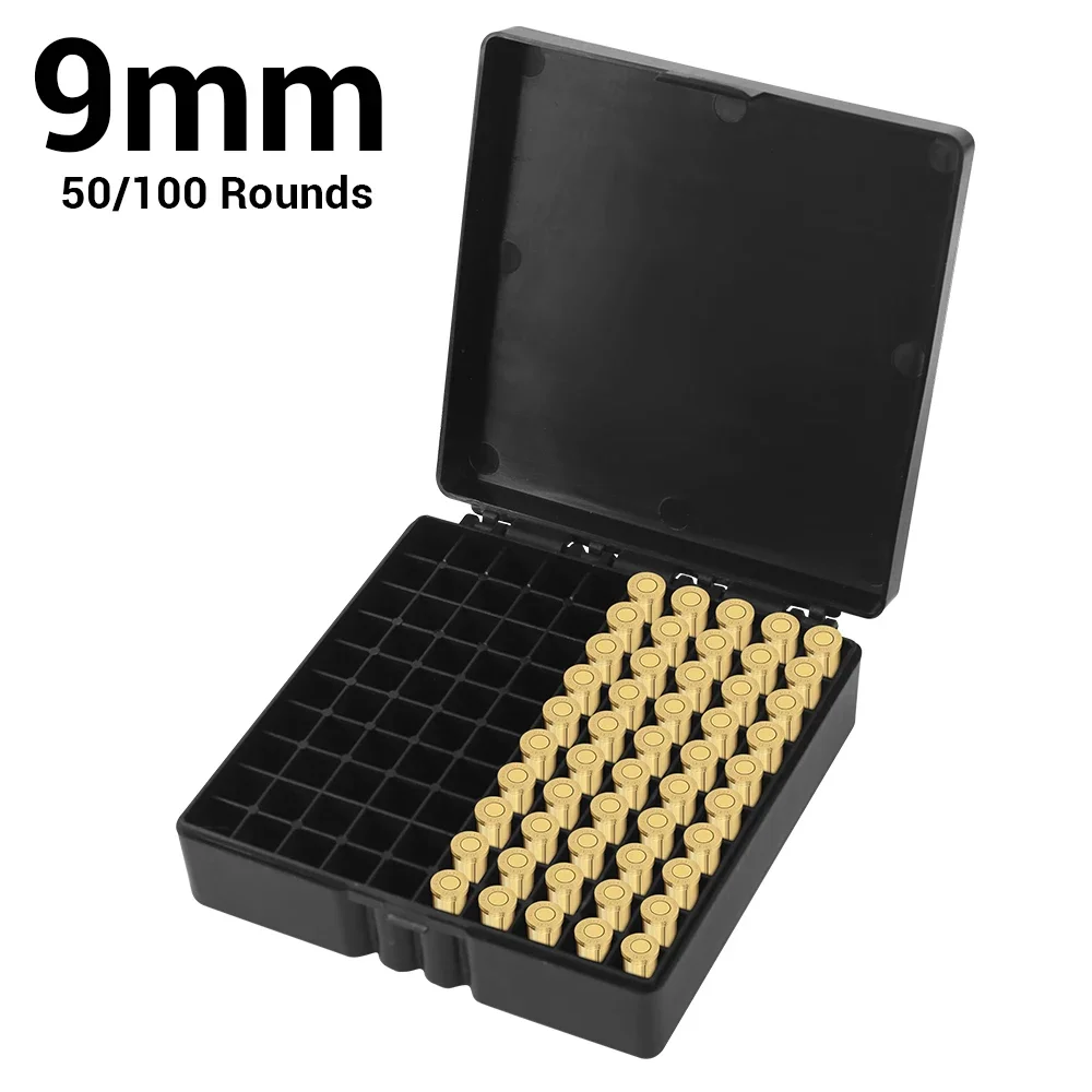 9mm Tactical Ammo Box 50/100 Rounds Shotgun Bullet Shell Holder Box Portable Rifle Cartridge Storage Case Flip-Top Bullets Can