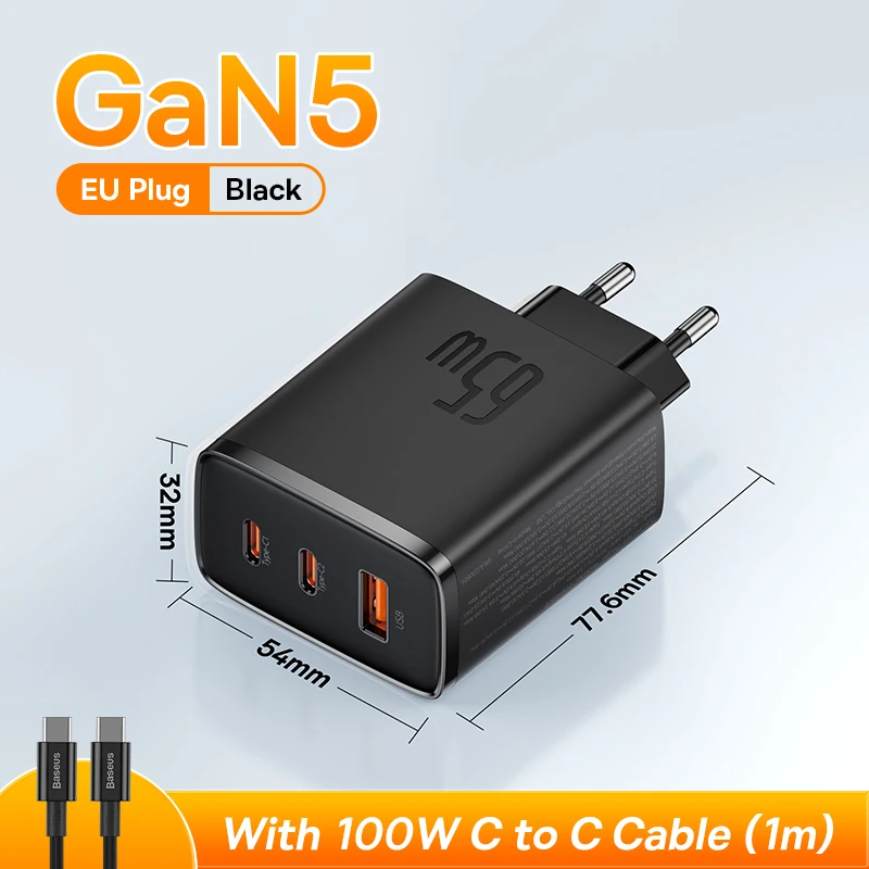 Baseus 65W GaN Ladegerät PD Ladung Typ C USB Ladegerät Unterstützung QC Tragbare Schnelle Ladegerät Für iPhone 17 16 15 14 13 12 Laptop Ladegerät