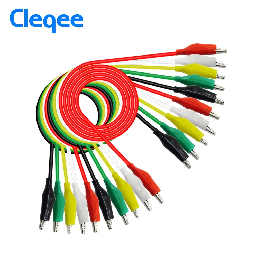 Cleqee P1025 10pcs Alligator Clips Electrical DIY Test Leads Alligator Double-ended Crocodile Clips Roach Clip Test Jumper Wire