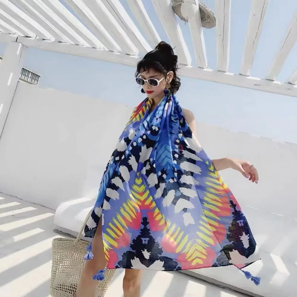 وشاح واقي من الشمس للشاطئ طويل ، ملفوف واقي من الشمس ، غطاء للاستحمام ، غلاف سارونج ، زهرة بوهيمية مقاومة للشمس ، 90x180cm