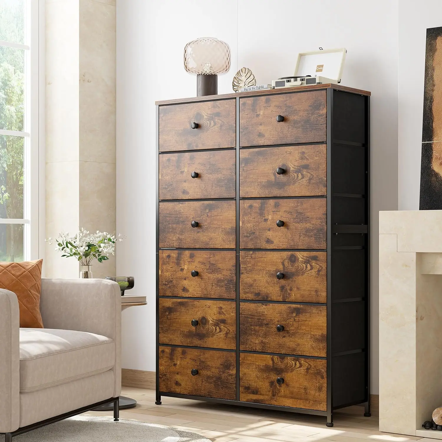 

Tall Fabric Dresser & Chest of Drawers for Bedroom Closet Living Room, Rustic Brown,