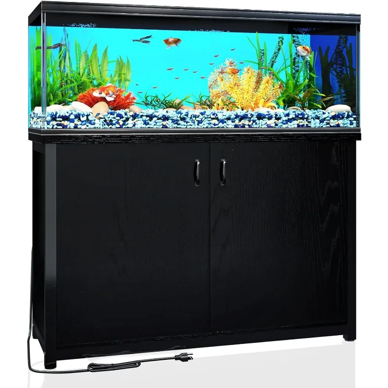 

55-75 Gallon Aquarium Stand with Charging Station and Cable Holes, Metal Fish Tank Stand with Storage Cabinet,