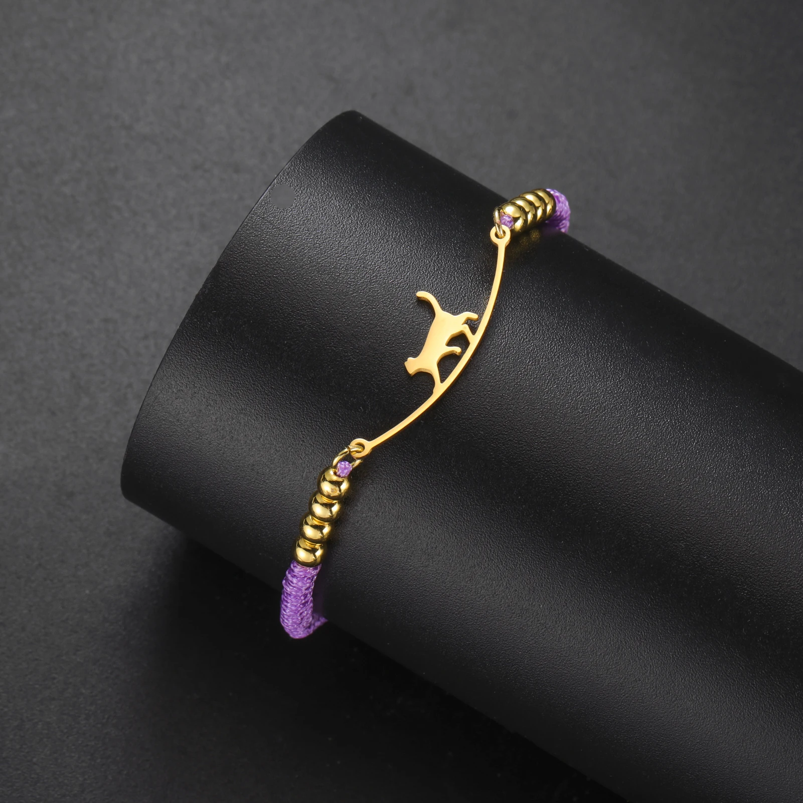 Lucktune-pulseras de gatos linda pulsera de cadena de cuentas colgante de animales de acero inoxidable para hombre y mujer 2024 Regalo de pareja de joyería Kpop de moda