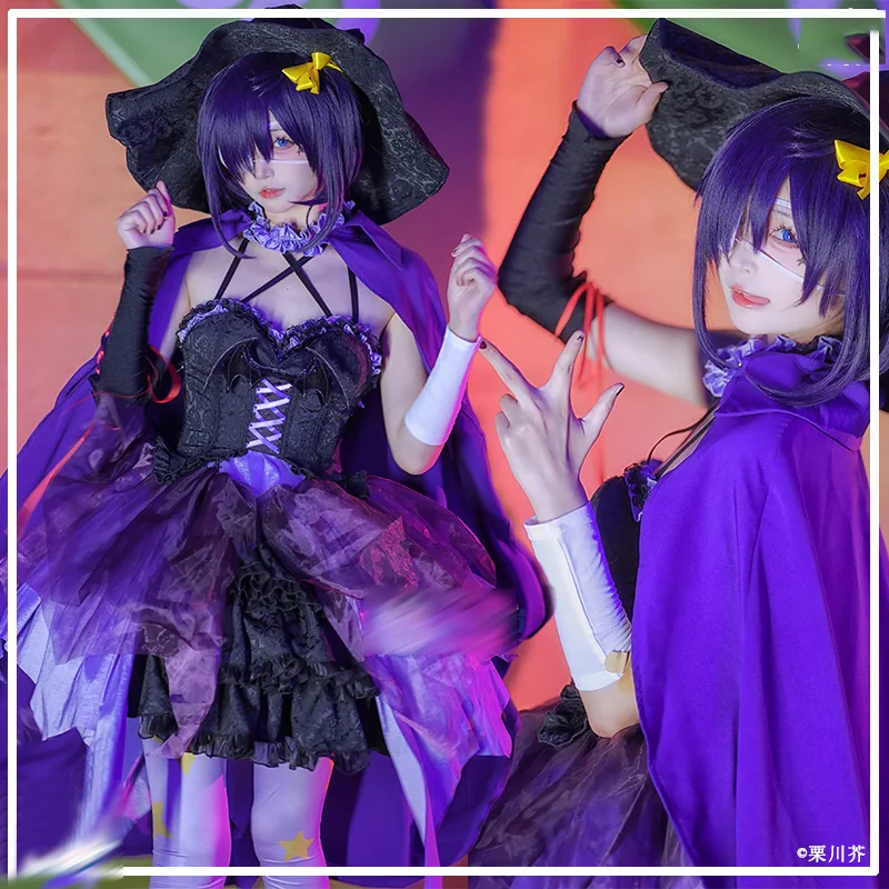 Anime Lolita fantasia para mulheres, Chunibyo delírios Cos, Rikka Takanashi, roxo, vestido de gaze sexy, Halloween Cosplay