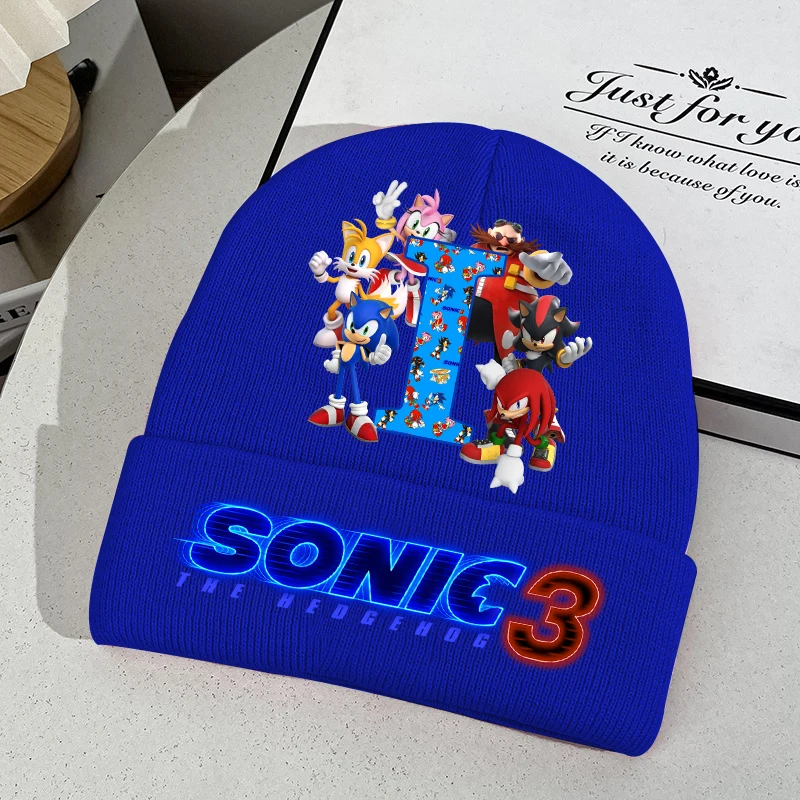 Sonics Boy Anime Cute Knitted Hat Winter Warm Accessories Children Cartoon Casual Knit Cap Kids Fashion Printed Hats Xmas Gifts