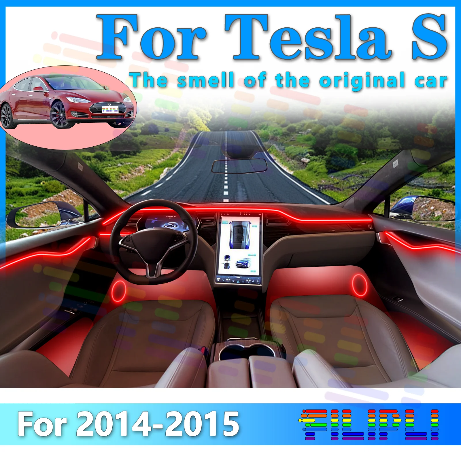 

FILIPLI для Tesla Model S, акриловая внутренняя светодиодная атмосферная световая лента, регулируемая в всех цветах, с многофункциональными режимами для