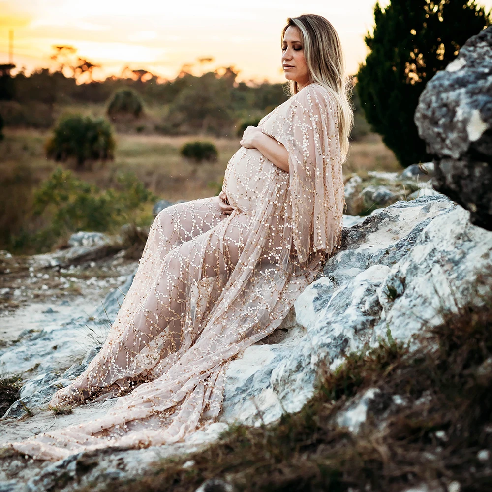 Don&Judy Sequin Bride Dress Sparkly Wedding Party Evening Dresses Large Size Photography Maternity Maxi Boho Pregnant Women Gown