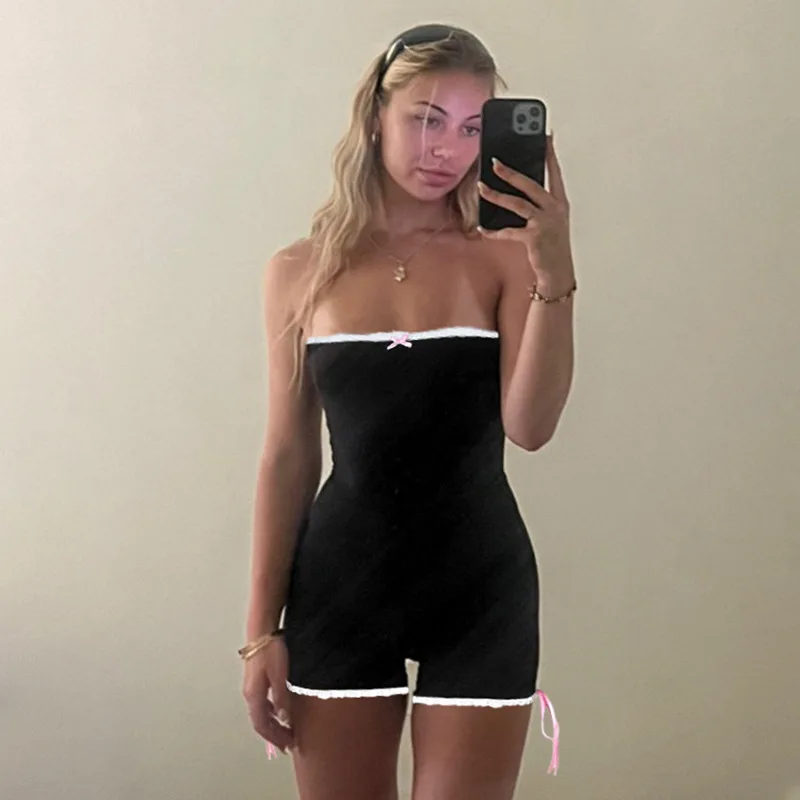 Rockmore y2k Black Bodycon Strapless Jumpsuit Women Fashion Body-Shaping Romper One Piece Bodysuit Streetwear Playsuit Mujer