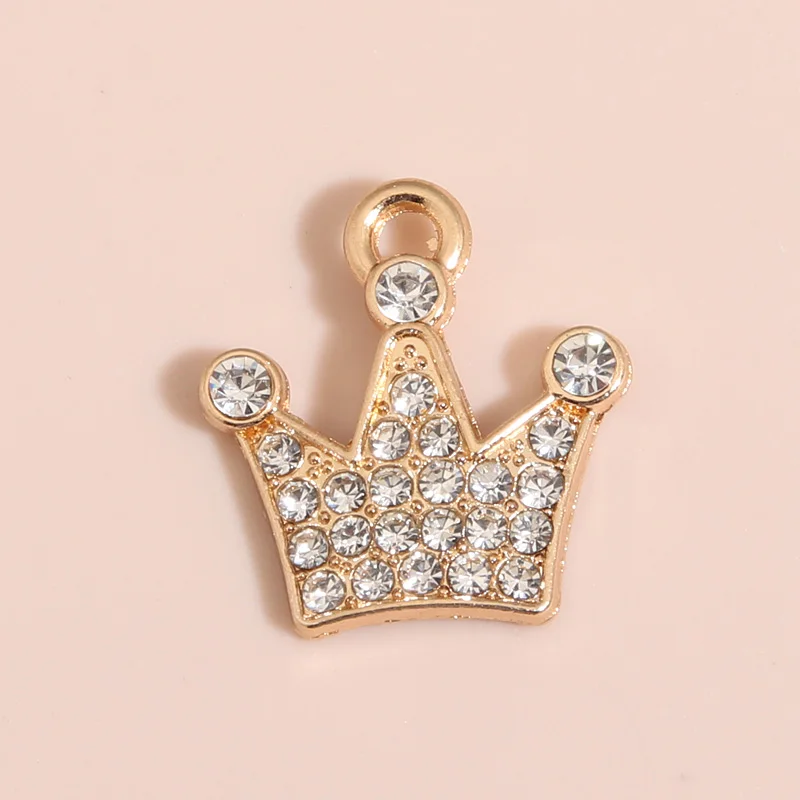 10pcs Gold Color 18x16mm Lovely Enamel Crown Crystal Charms Princess Pendant Fit DIY Jewelry Making Handcrafted Accessories