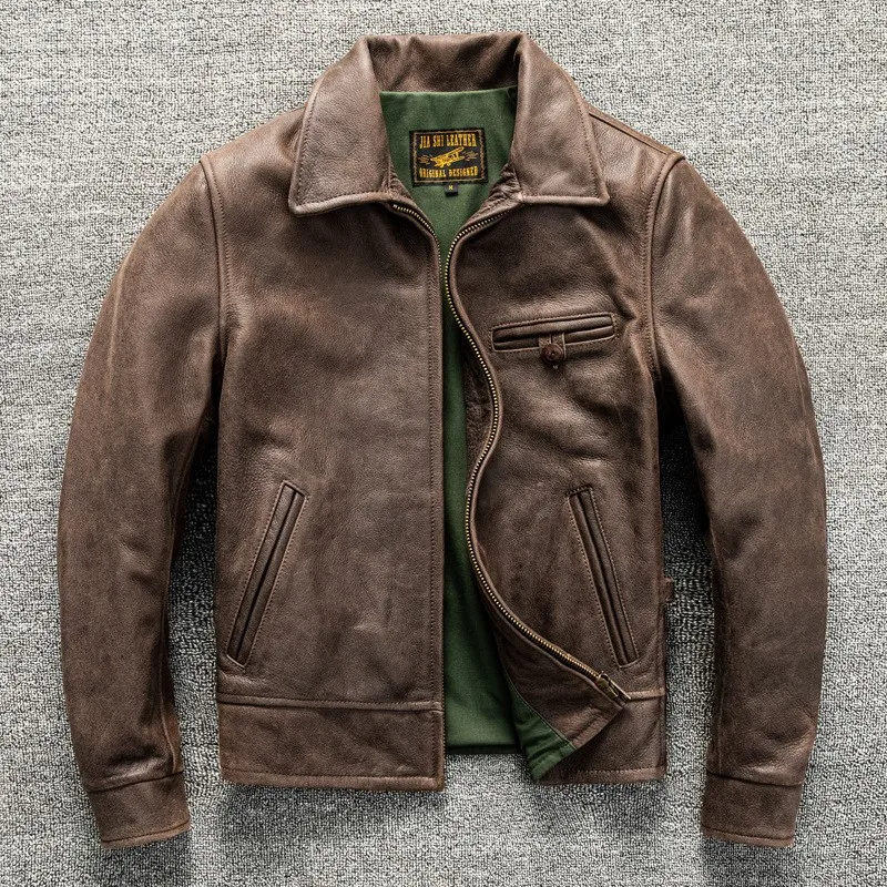 

Top-grain calfskin leather casual lapel short men's