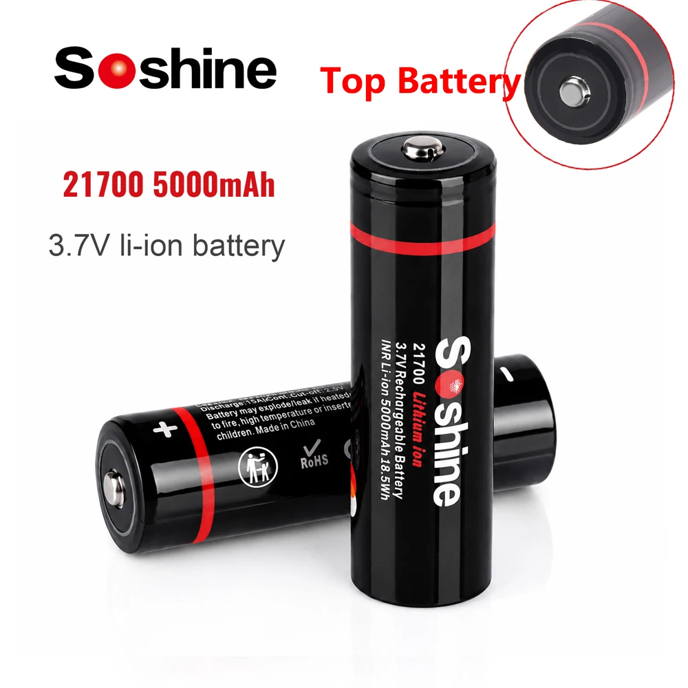 Soshine 21700 Battery Button Top 5000mah 3.7V High Discharge Current Rechargrable Lithium Batteries For High-Power Appliances