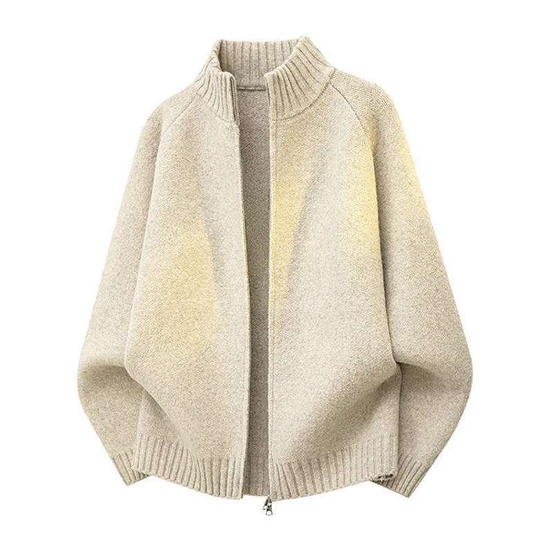 Fashion Knit Cardigan Mens Autumn Winter Outdoor Solid Color Thickened Long Sleeve Stand Collar Sweater Coats Men Zipper Jacket