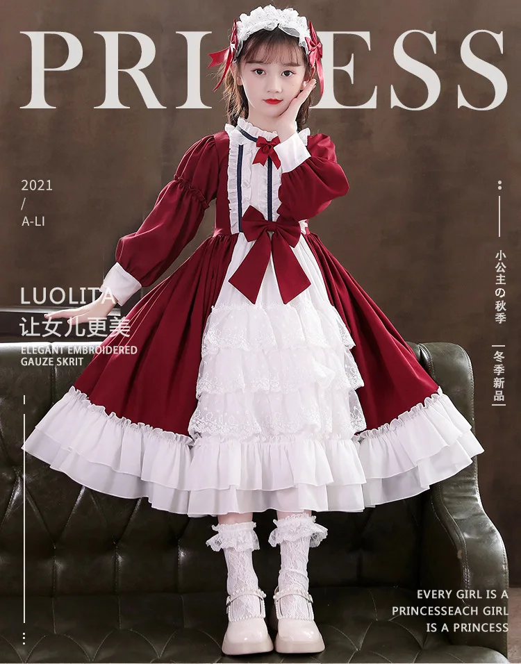 Spring Autumn Dress for Girls Teenagers Lolita Kawaii Wedding Dress Ball Gown Striped Princess Party Vestidos Dresses for Girls