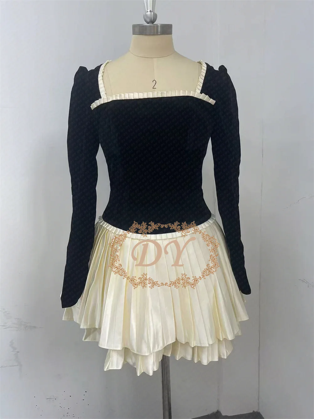 dy-vintage-velour-short-prom-dresses-2pcs-long-sleeves-mini-cocktail-gown-pleat-ruched-homecoming-dresses-party-night-customized