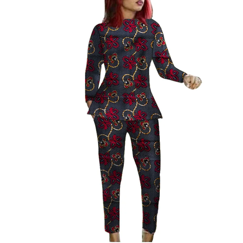 Designer Handmade Women's Groom Suit African Print Couture Costume O Neck Blouse Patch Trouser Party Wear view 5