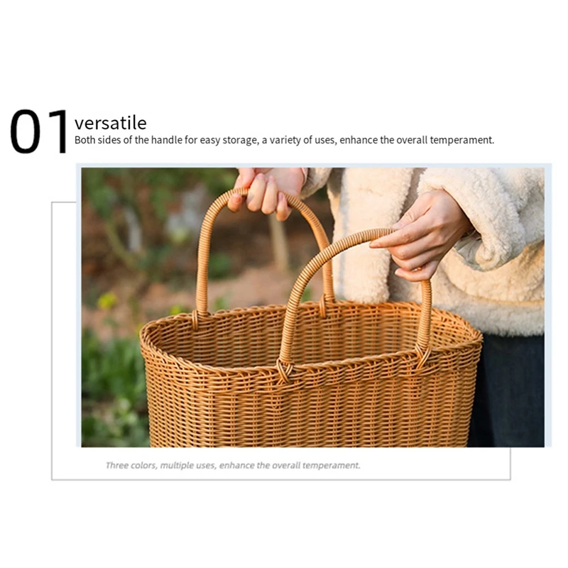 Rattan Shopping Basket Simple Shopping Basket Environmentally Friendly Vegetable Basket Fruit Basket Outdoor Picnic