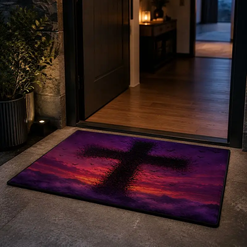 VIKAMA Dark Moon Night Bat Carpet Gothic Style Entrance Hall Floor Mat Bedside Photo Decoration Wear resistant Foot Mat view 3
