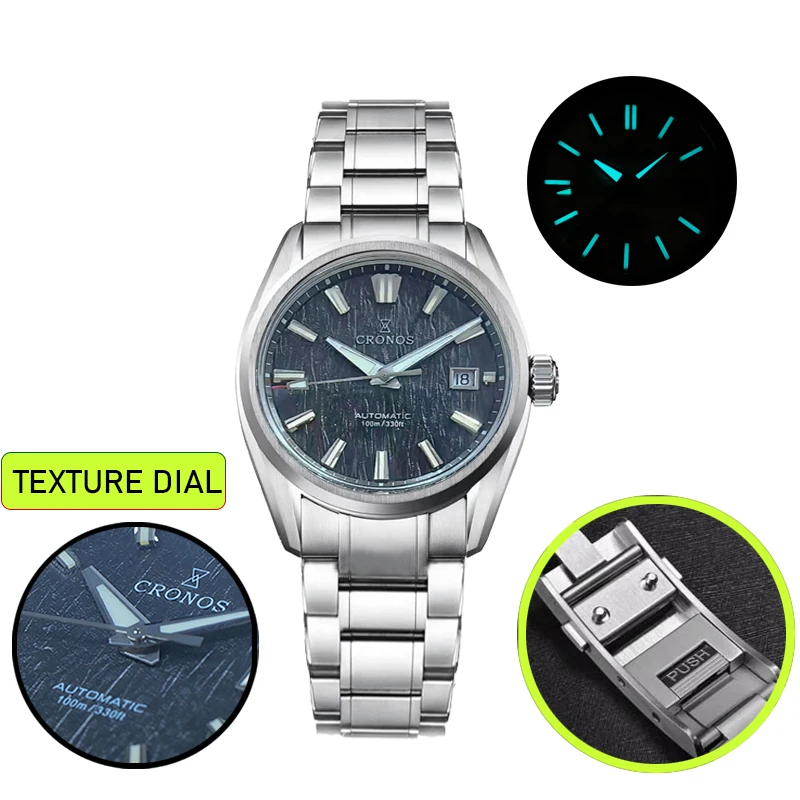 

CRONOS Men Automatic Watch 39mm Mechanical Wristwatch Sapphire Mirror Diver 10ATM Waterproof BGW-9 Luminous PT5000 SW200