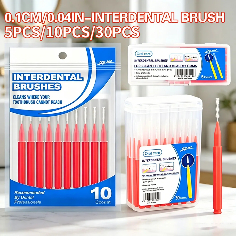 5/10/30PCS - Interdental Brush - 0.1CM/0.04IN Brush Head - Portable Interdental Brushes for Between Teeth Residue Cleaning & Ora
