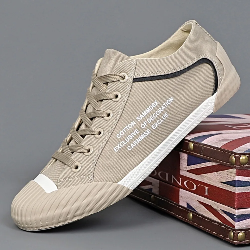 Zapatillas de lona vulcanizadas hombre con cordones, transpirables