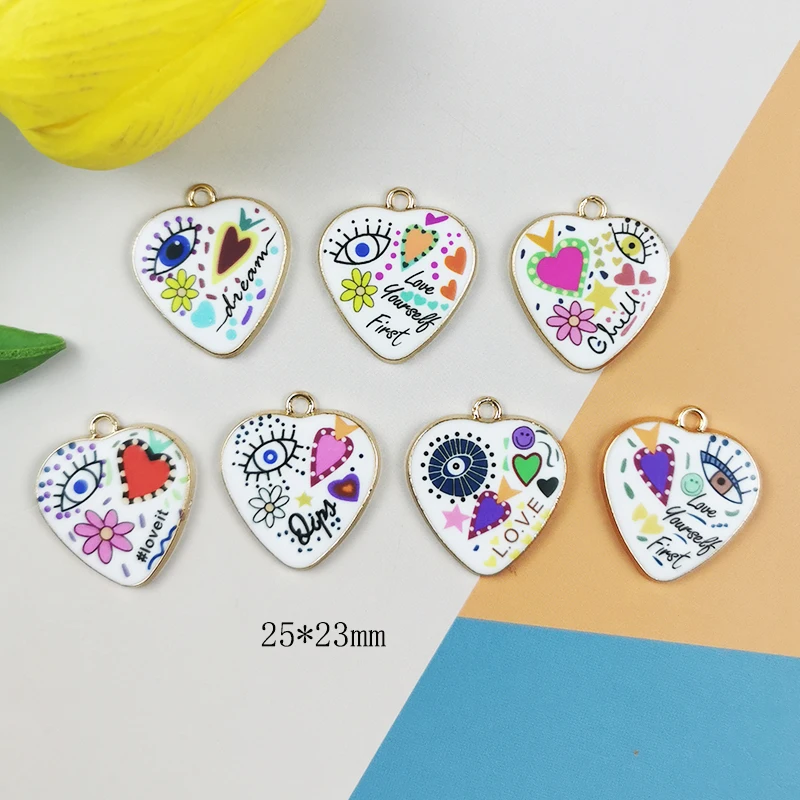 MuhNa 10pcs Heart Shaped Devil Eye Enamel Charms For Jewelry Making Halloween Alloy Pendant DIY Bracelet Necklace Accessory