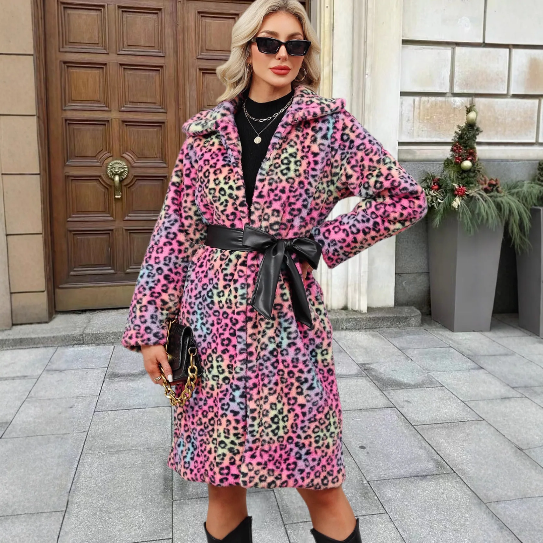 2026 Autumn Winter New Leopard Print Faux Fur Women Turn Down Collar Long Coat Warm Outerwear Multi Colors Multi Sizes Available
