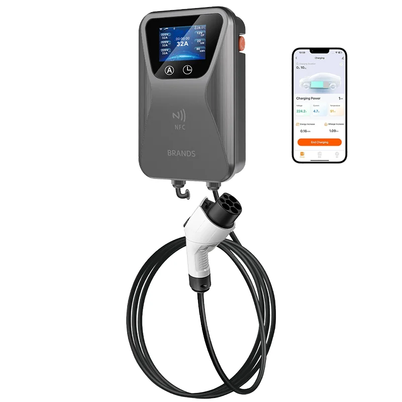 Gray Wall Mount 7KW AC EV Charger 32A Type2 GBT for Tesla Model Y Model T11 Fast Charging New Condition