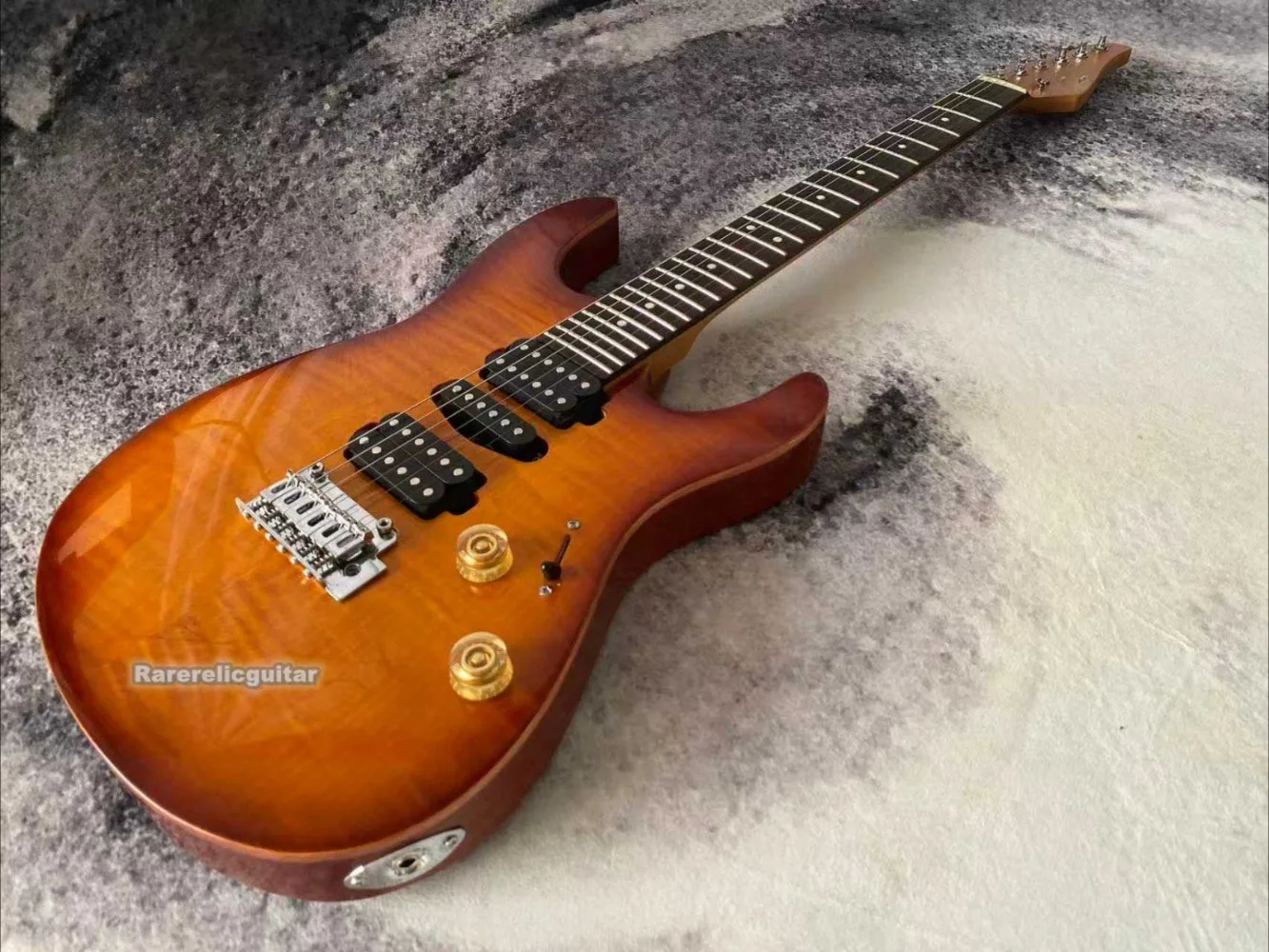 Factory Sunburst Tiger Stripe Electric Guitar, Roasted Maple Neck, Bone Nut, Wooden Body Binding, Contoured Body,  HSH Pickups