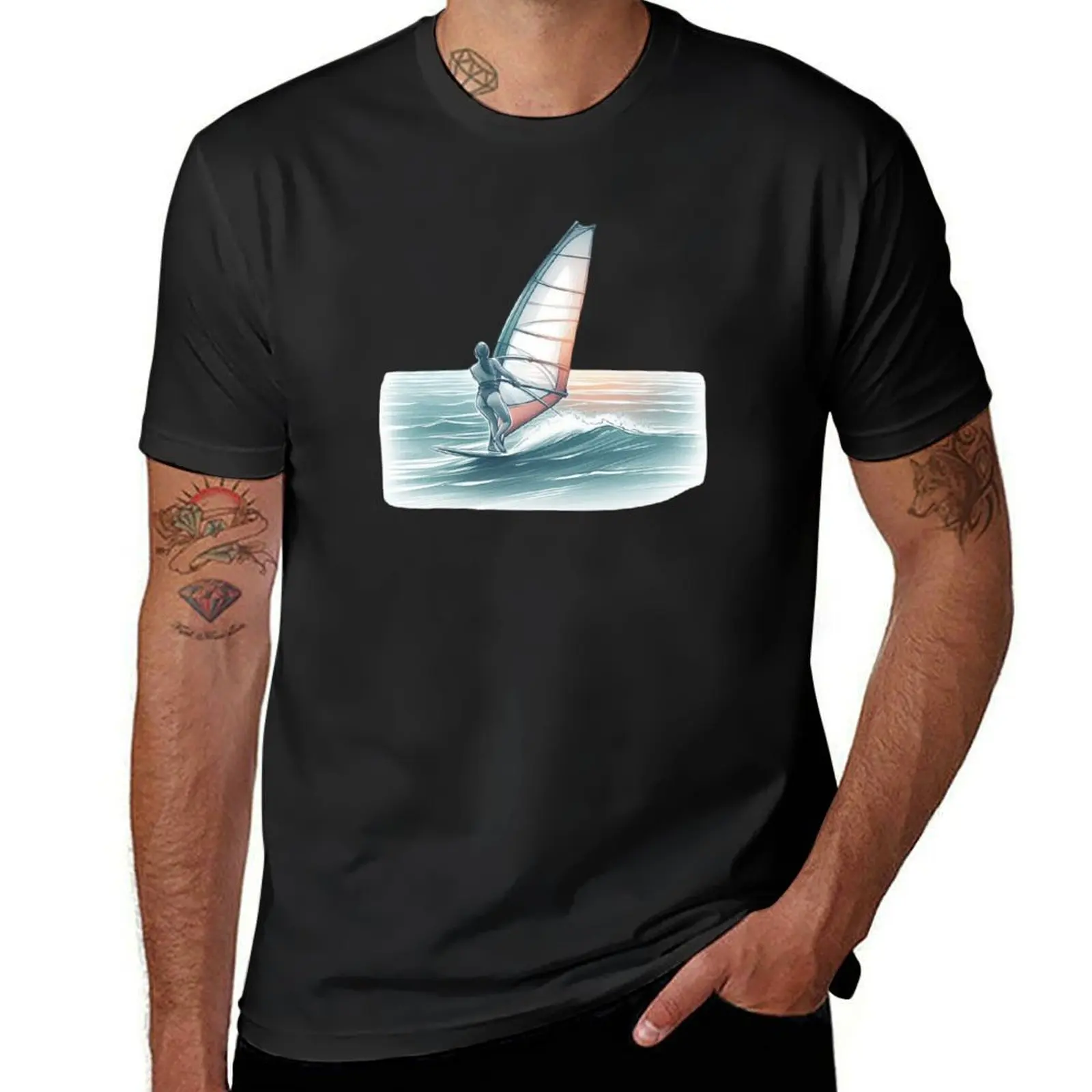 Sail into Serenity: Windsurfing at Dawn T-Shirt tops vintage clothes heavyweight t shirts for men