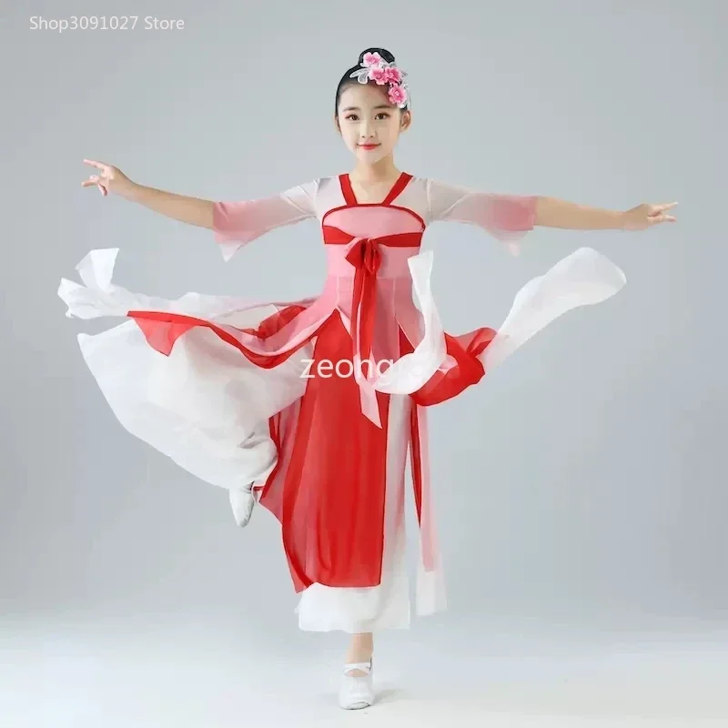 

Chinese costume hanfu new children's classical stage costumes umbrella dance ethnic girls Yangko clothing fan dance
