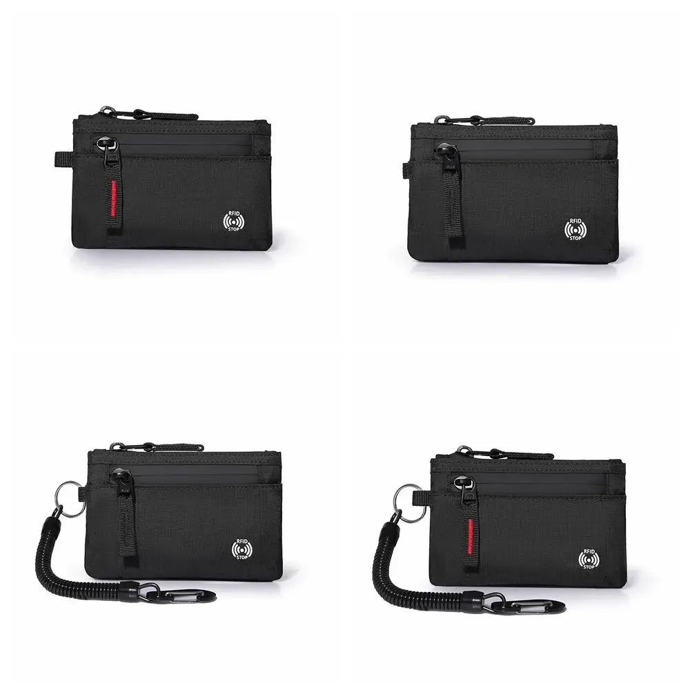 Malha multifuncional carteira masculina anti-roubo zíper rfid titular do cartão de crédito mosquetão chaveiro bolsa de moedas de náilon acessórios de viagem