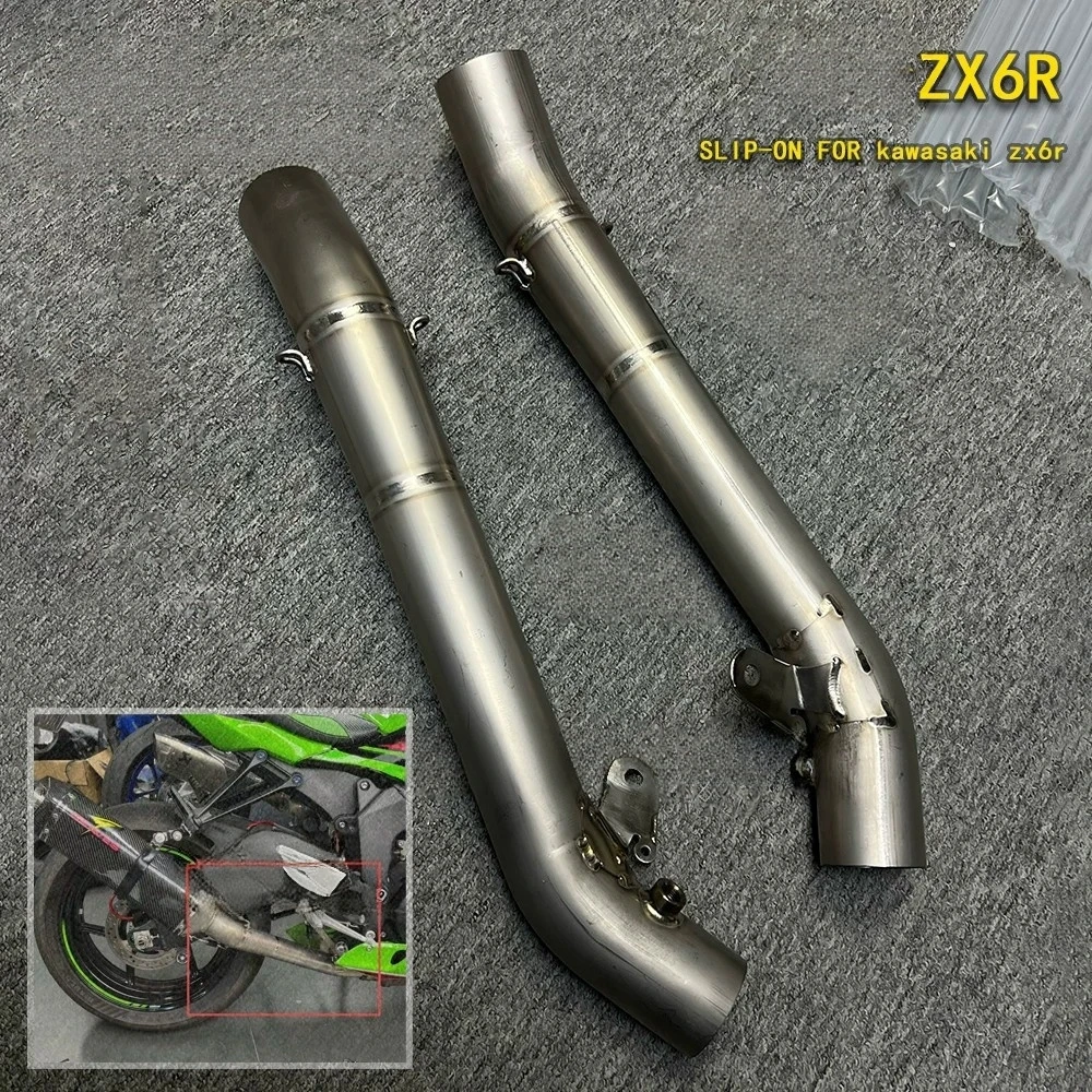 For Kawasaki ZX6R FST Titanium Alloy Non-Resonant Mid-Pipe 60mm Equal-Diameter Design High-Quality Performance Exhaust System
