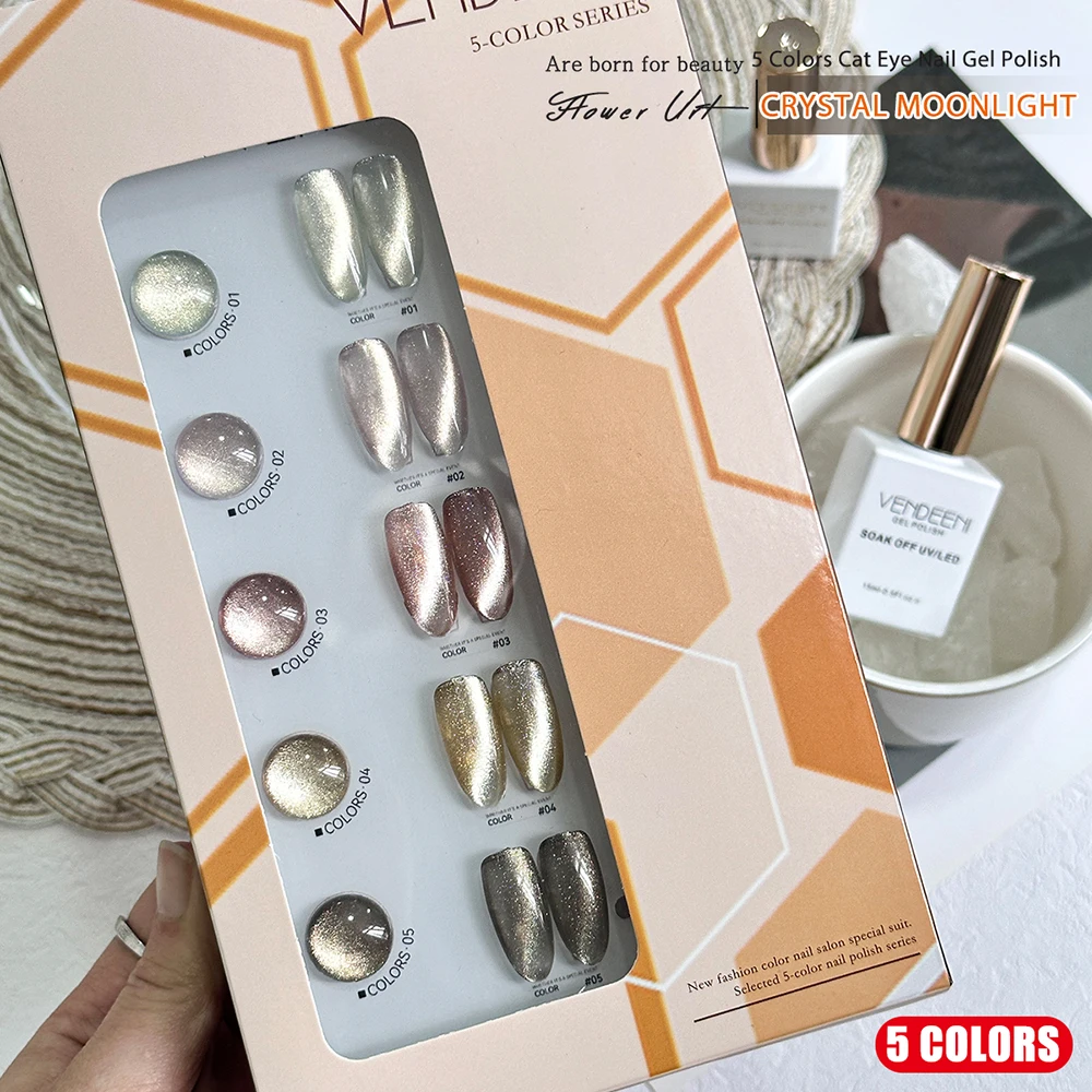 Vendeeni 5 Farben Kristall-Katzenaugen-Gel-Nagellack-Set Magnetischer UV-Soak-Off-Gel-Lack Katzenaugen-Nagelkunst-Gel-Lack mit Display – Detail 13