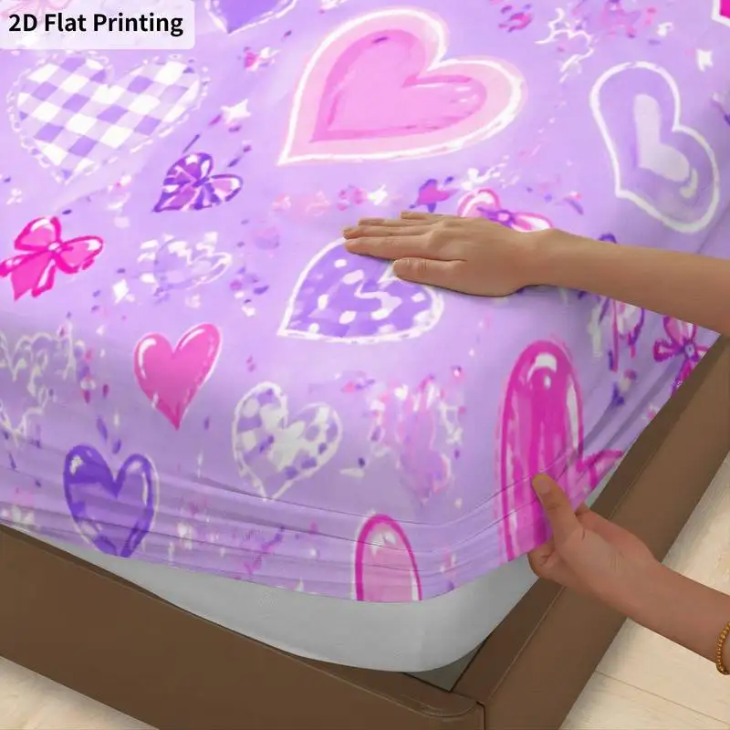 3Pcs Pastelhearts Fitted Sheet Three Piece Set (1*Fitted Sheet + 2*Pillowcases, Coreless), Bedding Set