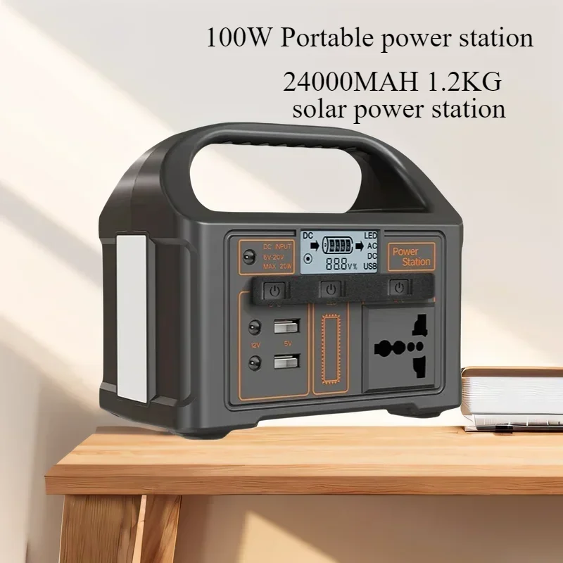 100W Portable Power Station LiFePO4 battery 24000mAh Outdoor Emergency Mobile Power Bank 220V/110V Solar Generator For Camping