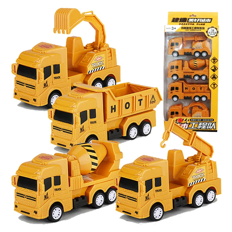 Inertial Pull Back Car Multifunctional Engineering Vehicle Excavator Crane Dump Truck Boy Toy Birthday Gifts Party Gifts