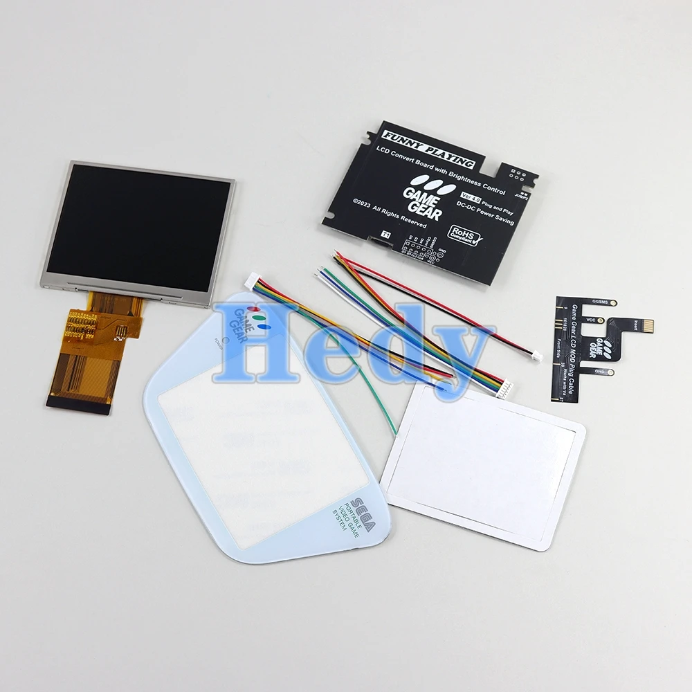 1 conjunto destaque display completo v4 tela lcd de vidro para sega game gear gg v4.0 brilho ajustável suporte saída vga mod