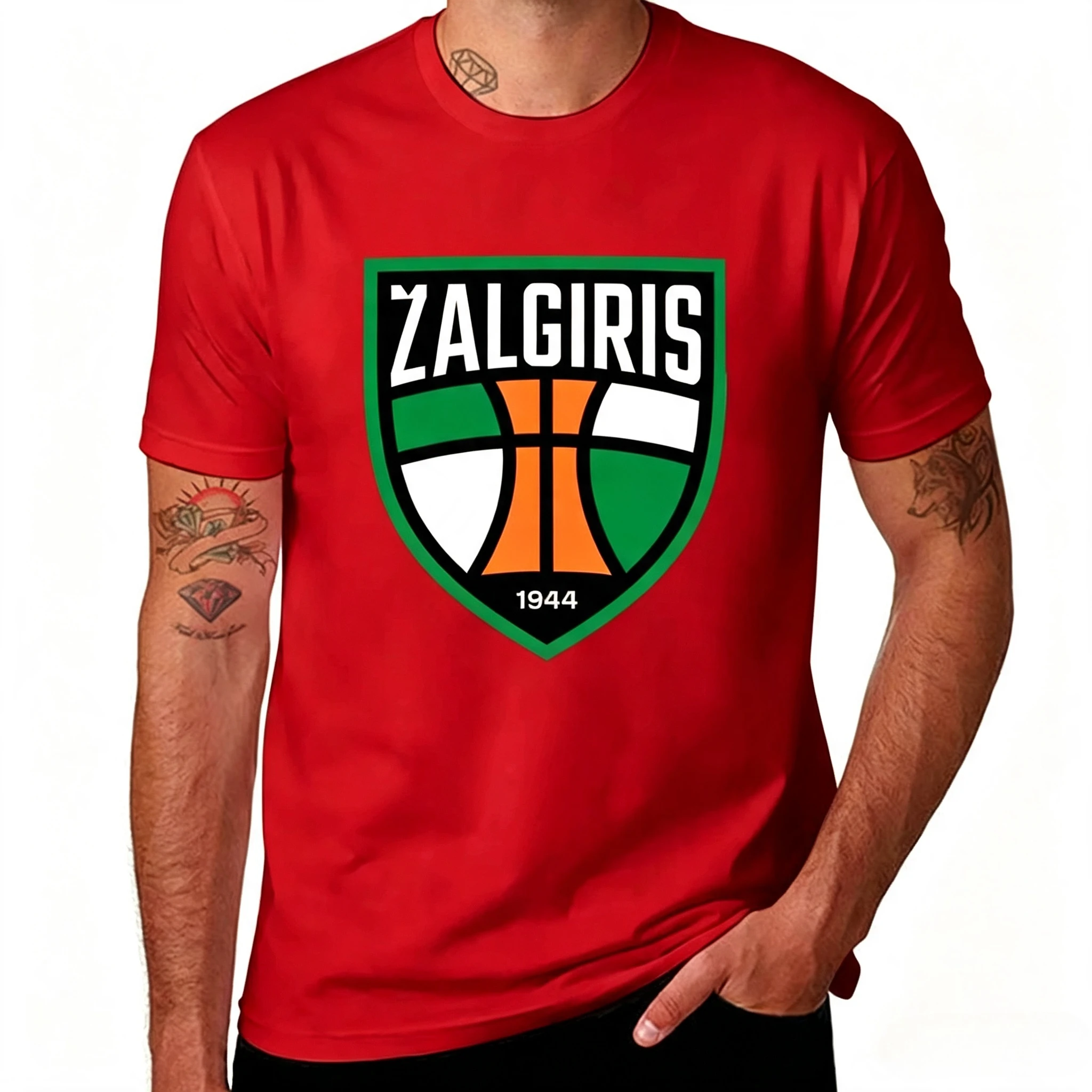 Herren ZALGIRIS 1944 Basketball-Logo T-Shirts Vintage Sportteam-Print Baumwoll-T-Shirt Lässiges Atmungsaktives Streetwear-Oberteil Bequem – Detail 9